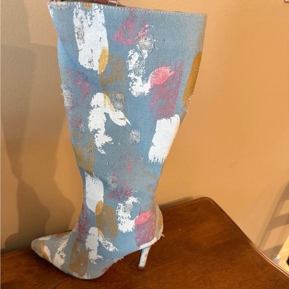 New w/o tags or box. 5 1/2 (36). Dressy Denim Boot Mid Calf Slouchy Boots Cloth - Picture 6 of 9